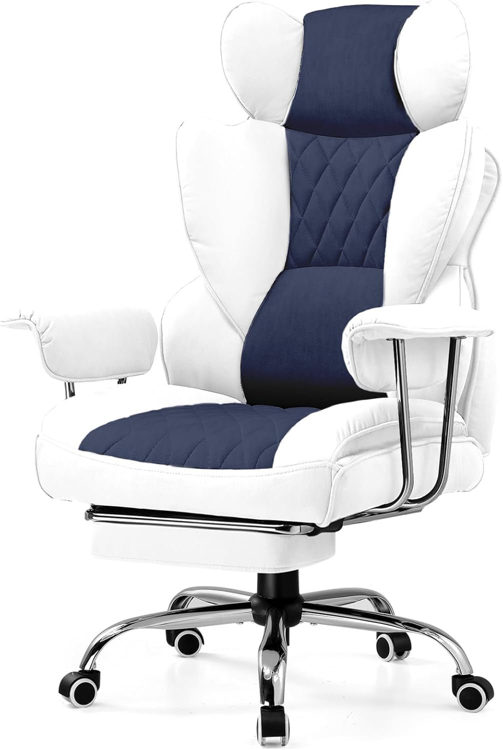 Gaming Chair,Office Chair with Pocket Spring Lumbar Support, Ergonomic Comfortable Wide Office Desk Computer Chair with Outward Fixed Soft Armrests and Footrest (Fabric, Light Blue & White)-0
