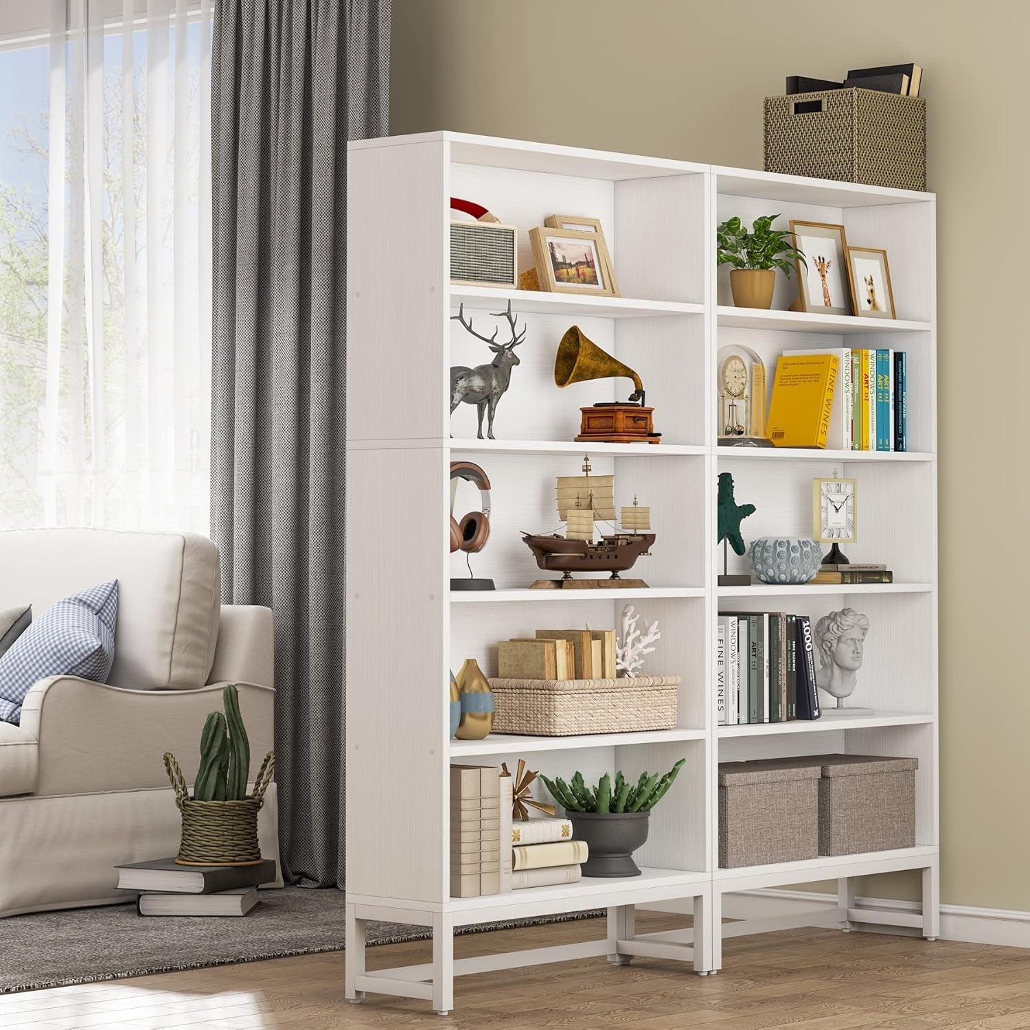 Tall Bookcase and Bookshelf, 70.8” Large Bookcases Organizer with 5-Tier Storage Shelves, Heavy Duty Free-Standing Library Bookshelf Shelving Unit for Living Room, Bedroom, Office (White)-3