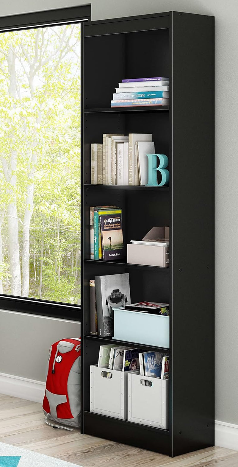 Axess 5-Shelf Narrow Bookcase, Pure Black, 7270758-1
