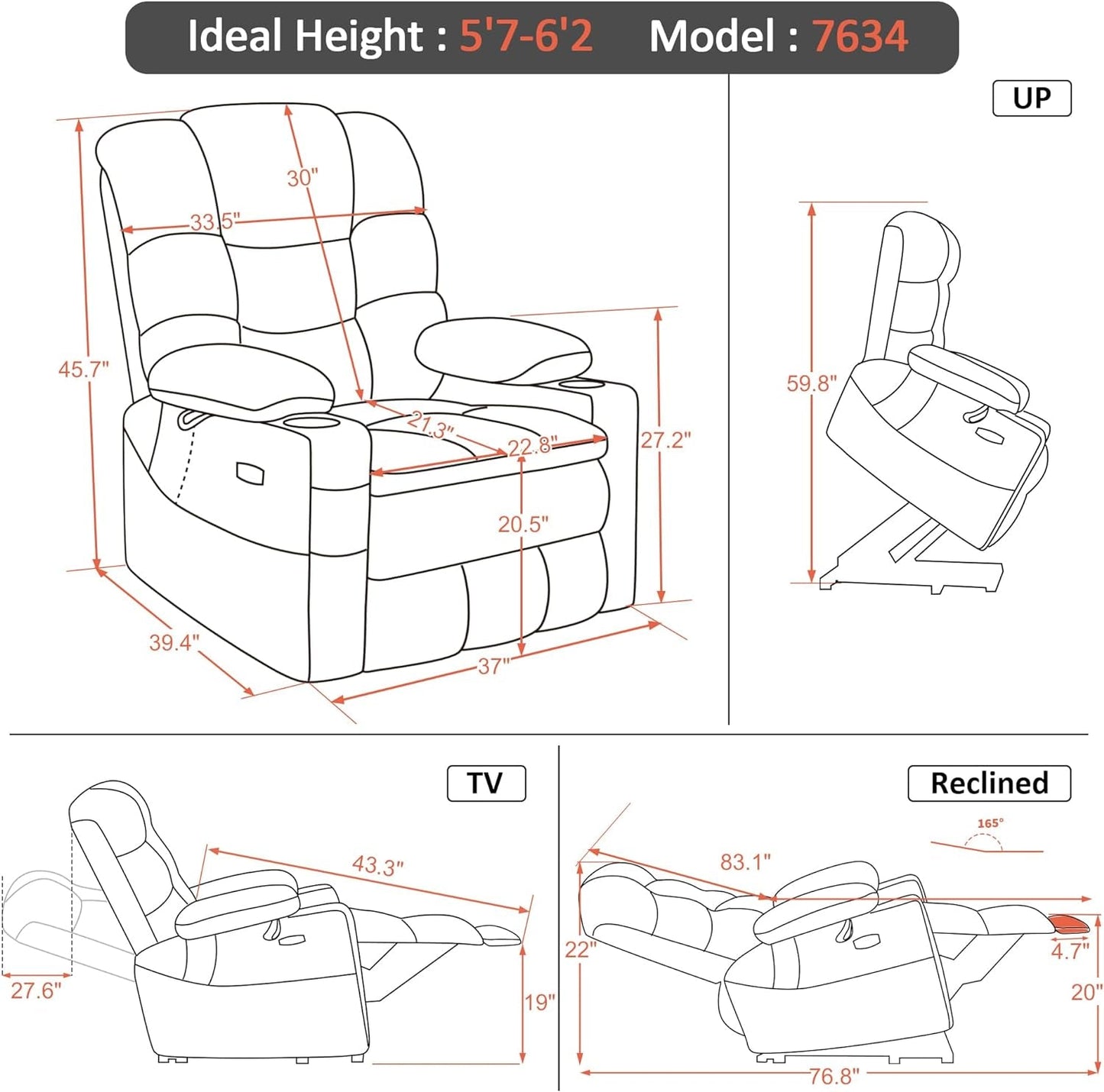 Dual Motor Power Lift Recliner Chair with Massage and Dual Heating, Adjustable Headrest for Big and Tall Elderly People, Faux Leather 7634 (Light Grey, Large-Regular)-2
