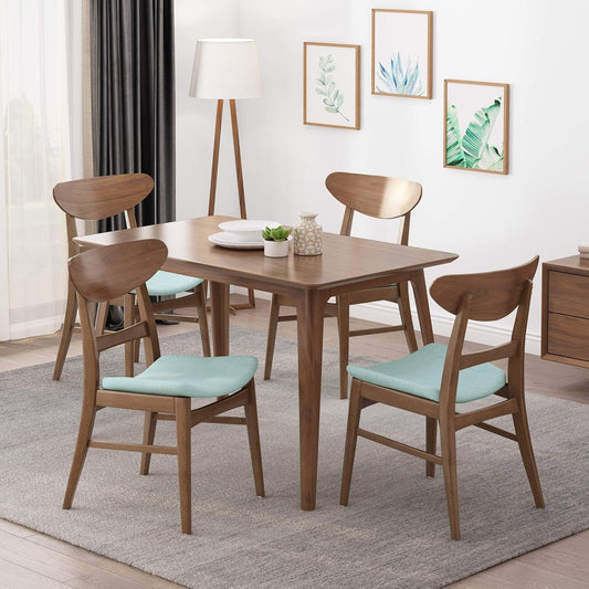 Griselda Mid-Century Modern Dining Chairs (Set of 4),Polyester and Birch Wood, Mint, Walnut-1