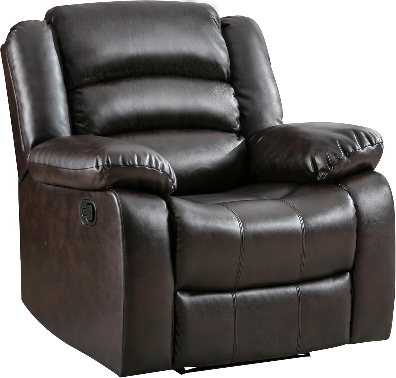 Manual Recliner Chair, Breathable Faux Leather Reclining Chairs with Overstuffed Arm and Back, Living Room Single Sofa Recliners (Dark Brown)-0