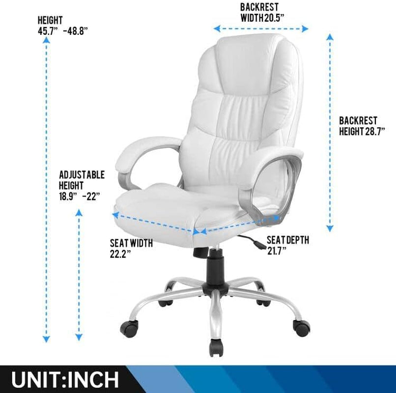 Office Chair Computer High Back Adjustable Ergonomic Desk Chair Executive PU Leather Swivel Task Chair with Armrests Lumbar Support (White)-2