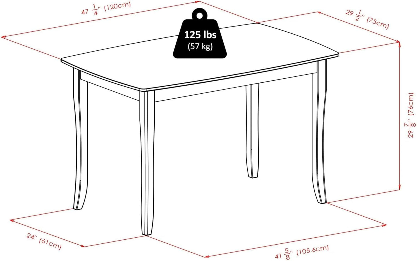 Inglewood Dining Table, Walnut, 47.24X29.53X29.13-2
