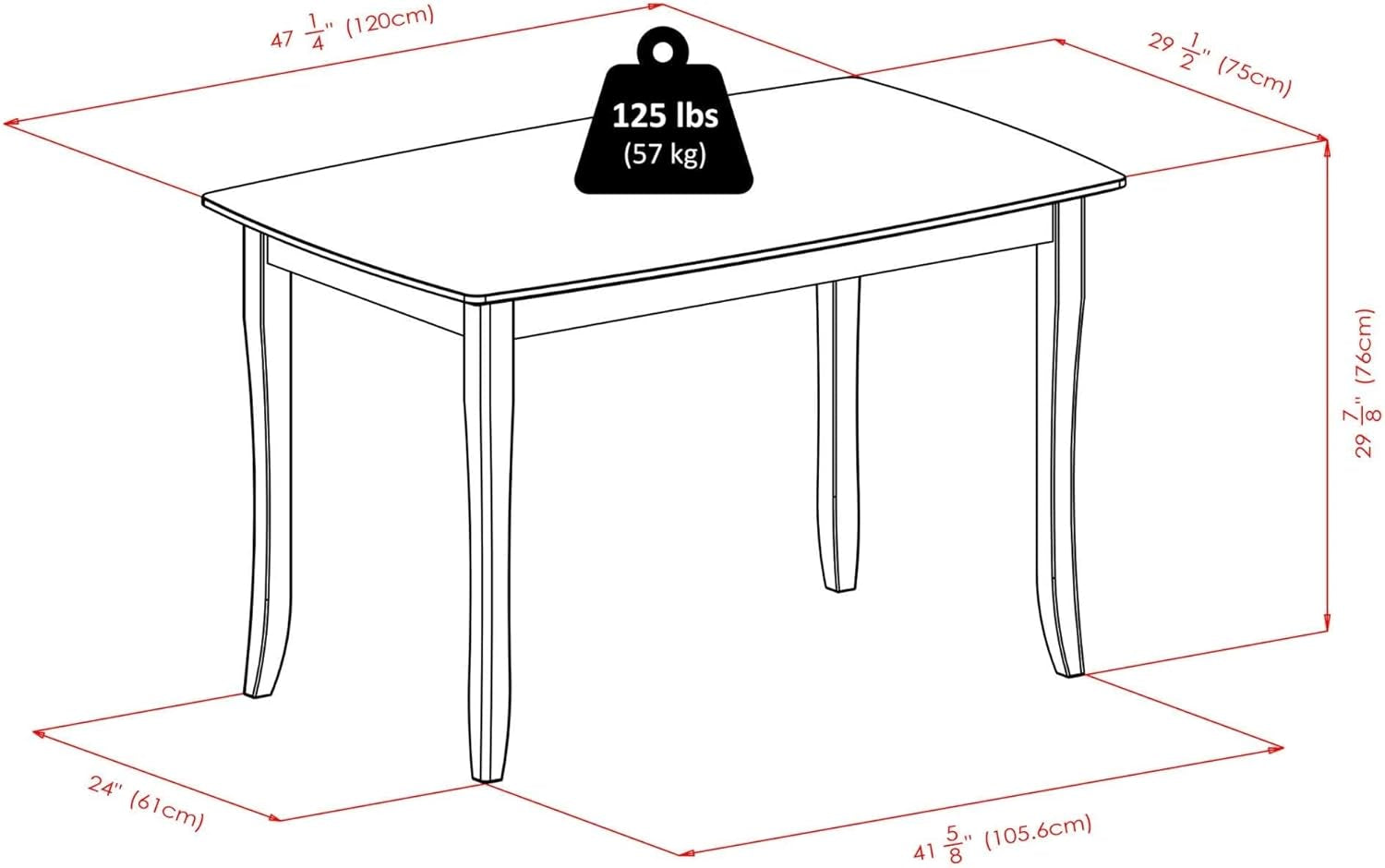 Inglewood Dining Table, Walnut, 47.24X29.53X29.13-2