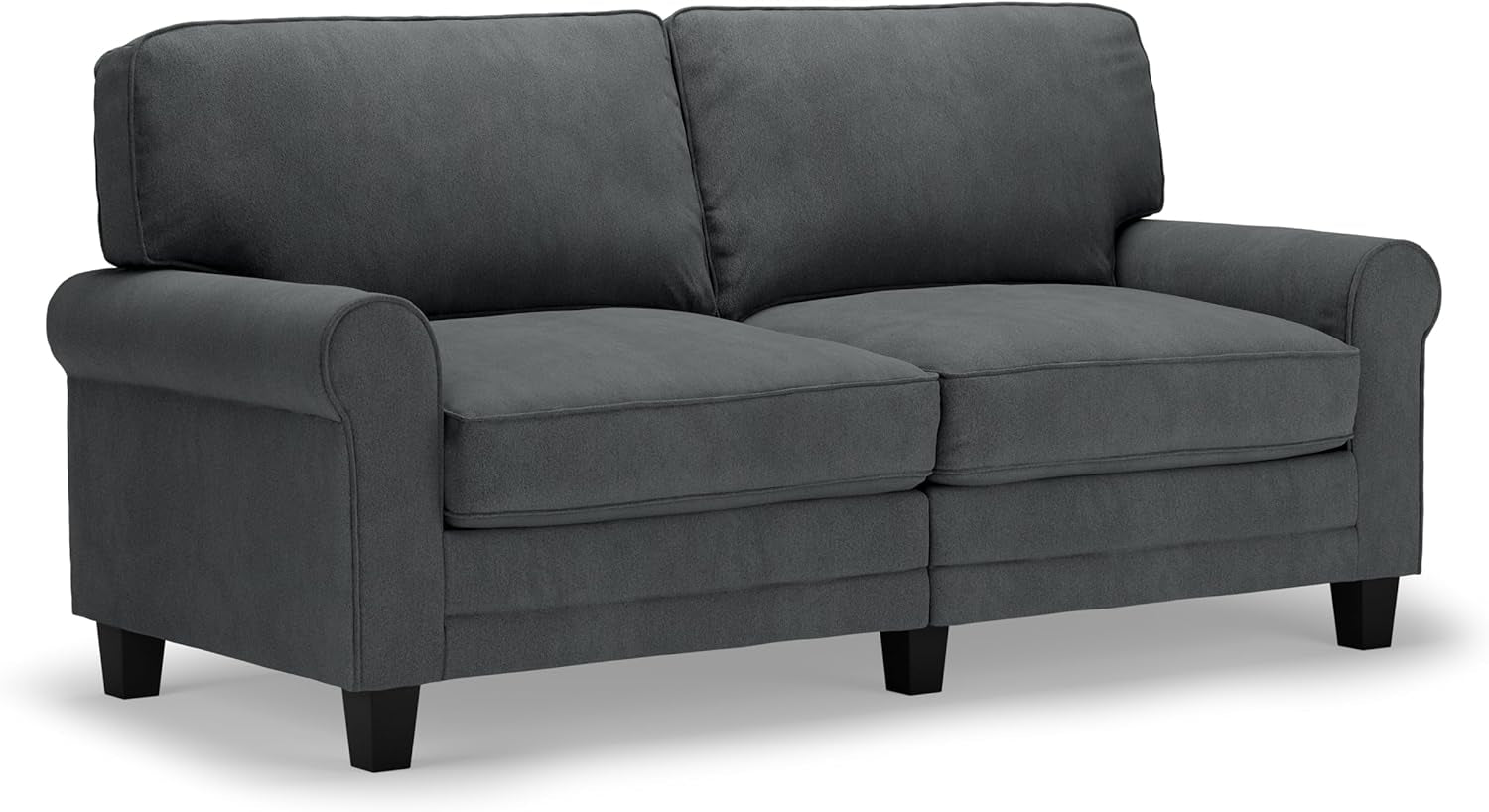 Copenhgen 73" Rolled rm Sof, Esy Cre Polyester, Soft Pillow Bck, Pocket Coil Set Cushions, Removble Covers, Loveset or Couch for Smll Spces, Living Rooms or Bedrooms, Chrcol-0