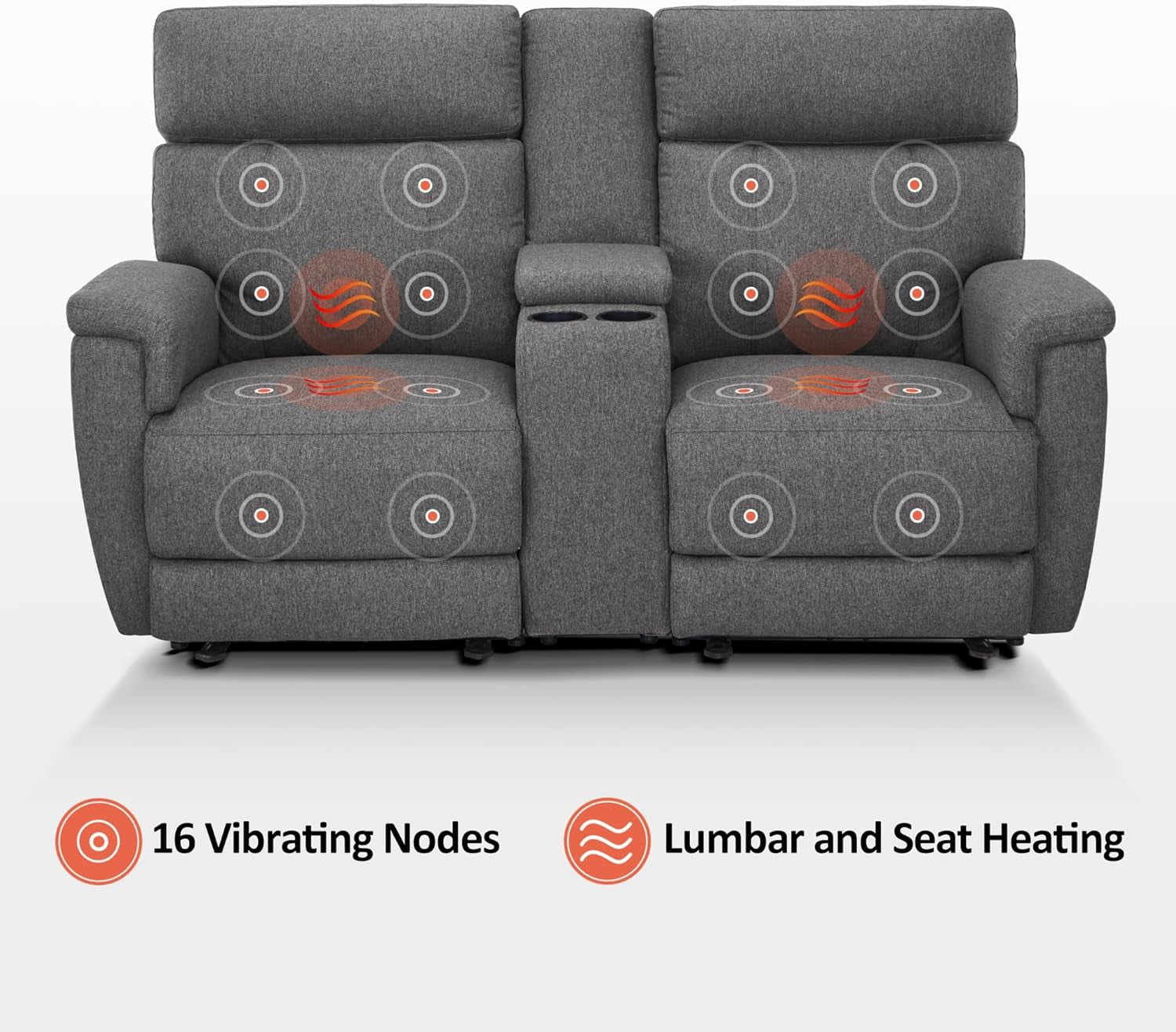 Power Loveseat Recliner Massage, Heat, Headrest, USB-C-4