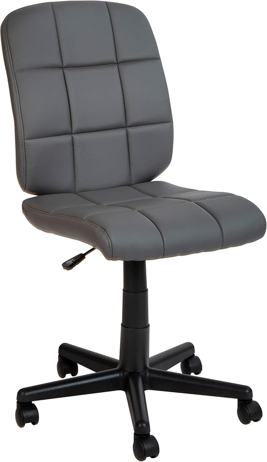 Clayton Mid Back Swivel Task Chair - Gray Vinyl Upholstery - Tufted Back and 360° Swivel-0