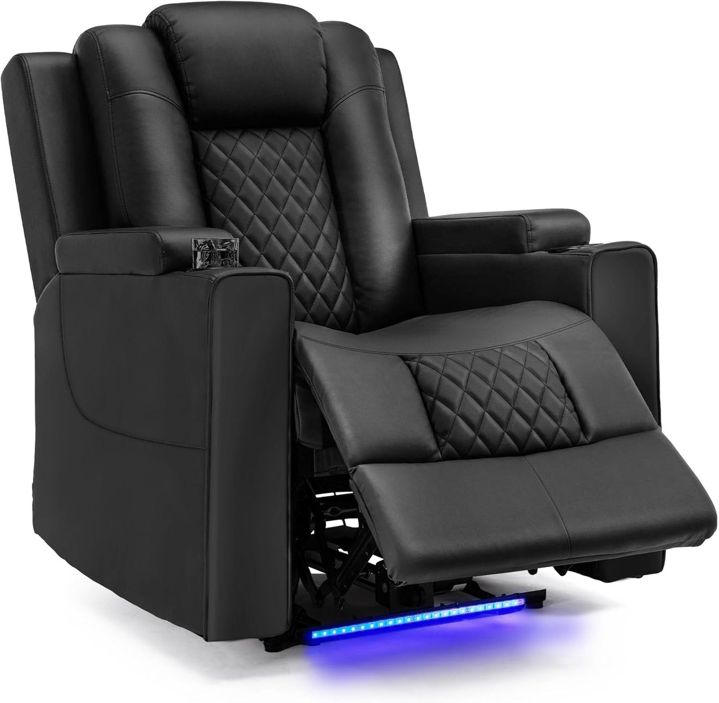 Power Recliner Chair PU Leather Electric Massage Recliner Sofa for Living Room Home Theater Seating with Cup Holders and LED Lighting (Black)-0