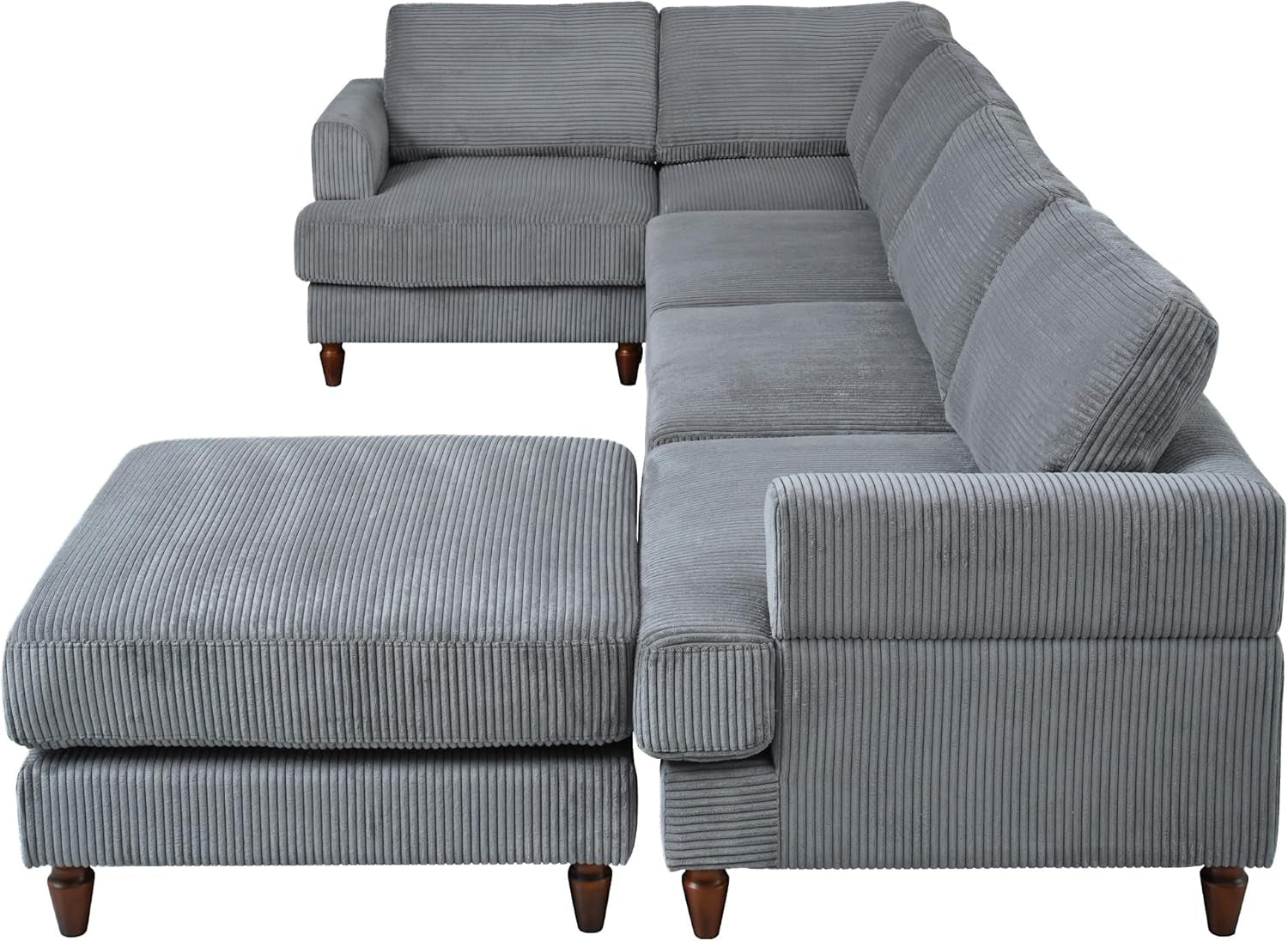 Deep Seat Convertible Modular Sectional Sofa Set, Free Combinational Corner Couch with Movable Ottoman, 6-Seater Corduroy Upholstery Comfy Sofa&Couches with Wooden Legs for Living Room-3
