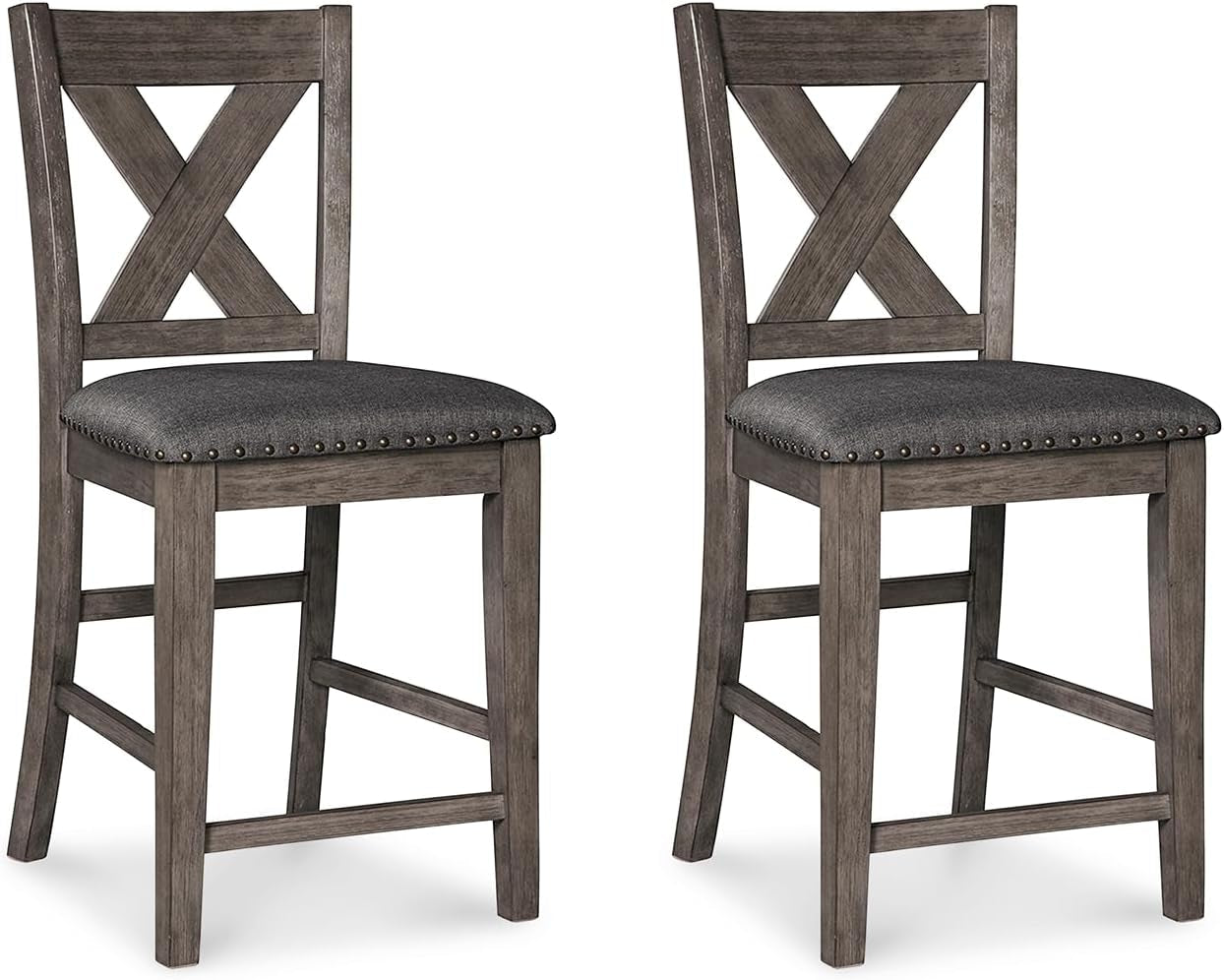 Caitbrook Rustic 24.63" Counter Height Upholstered Barstool, Set of 2, Gray-0
