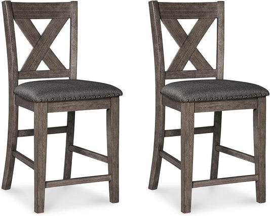 Caitbrook Rustic 24.63" Counter Height Upholstered Barstool, Set of 2, Gray-0