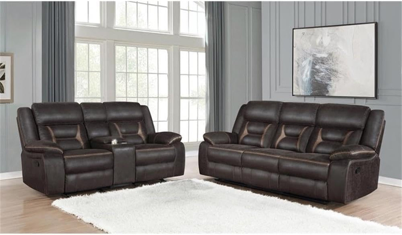 2-Piece Faux Leather Upholstered Motion Living Room Set Brown-1