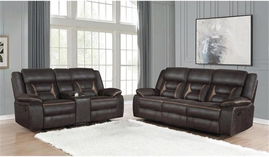 2-Piece Faux Leather Upholstered Motion Living Room Set Brown-1