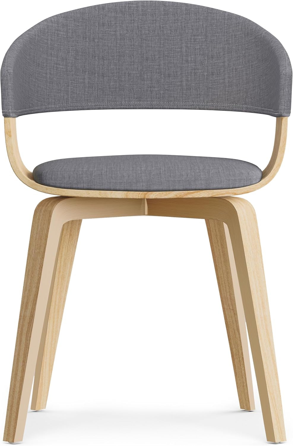 Lowell Mid Century Modern Bentwood Dining Chair with Light Wood in Light Grey Polyester Linen, for the Dining Room-3