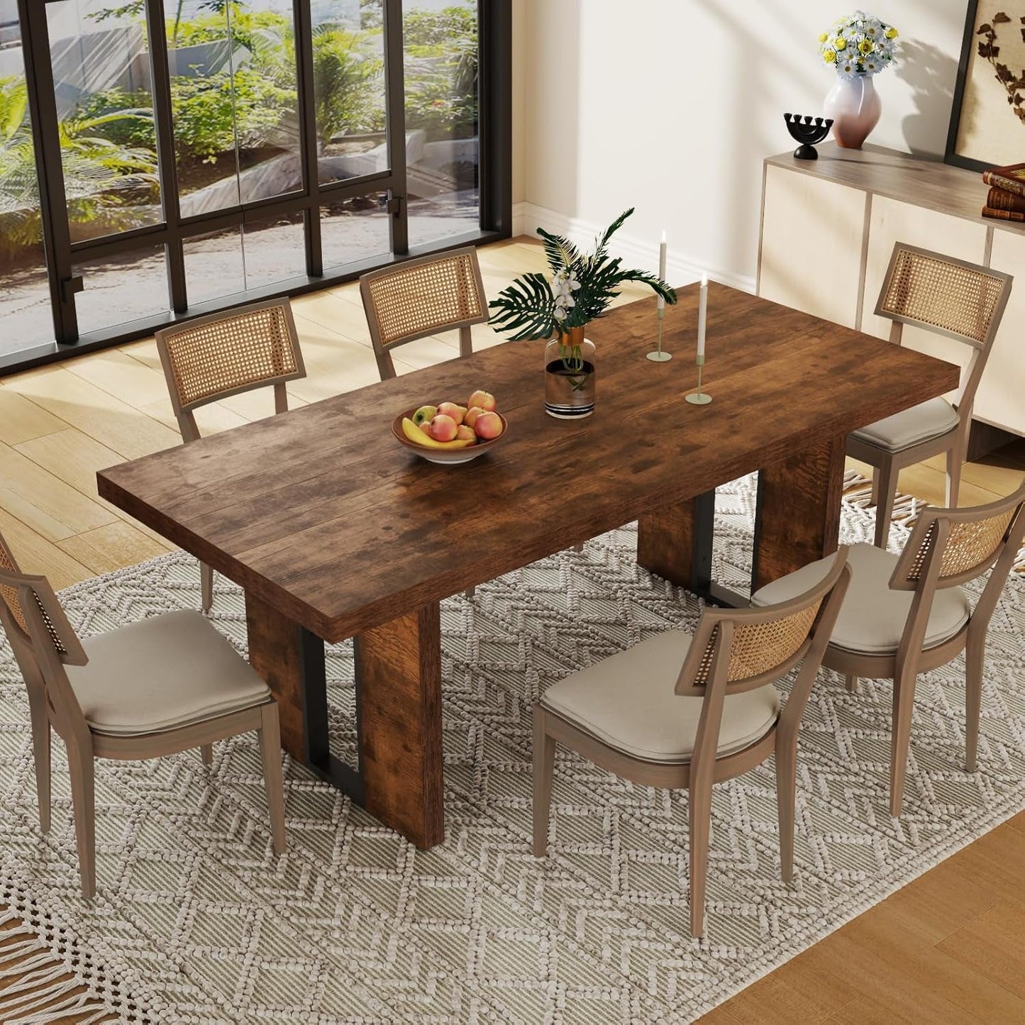 71" Large Dining Table, Rustic Farmhouse Dinner Table for 6 to 8 People, Rectangular Thick Kitchen Table with Heavy Duty Legs for Dining Room (Rustic)-4