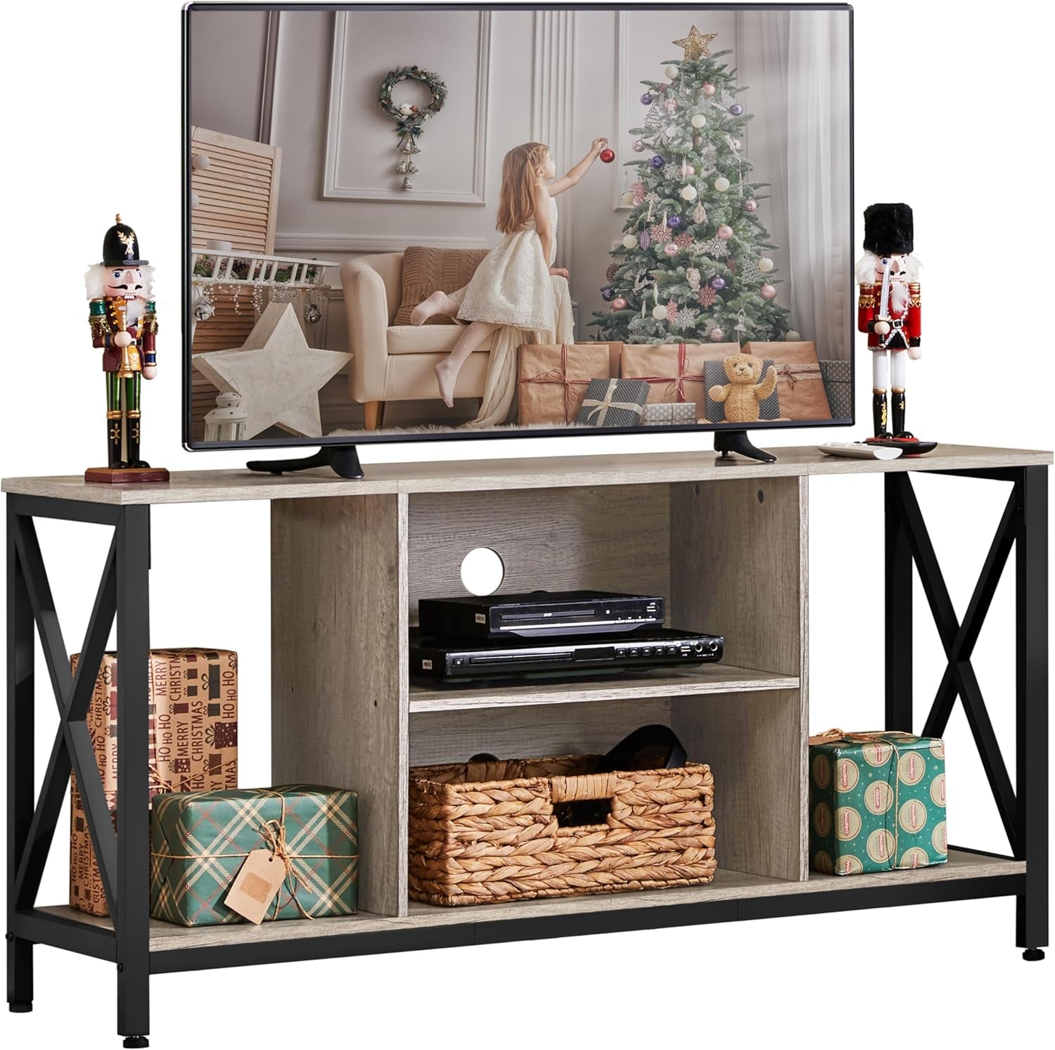 TV Stand for Tvs up to 65 Inch, 55 Inch TV Console for Living Room, Small Entertainment Center for Gaming Room, Bedroom TV Table, Gray-0