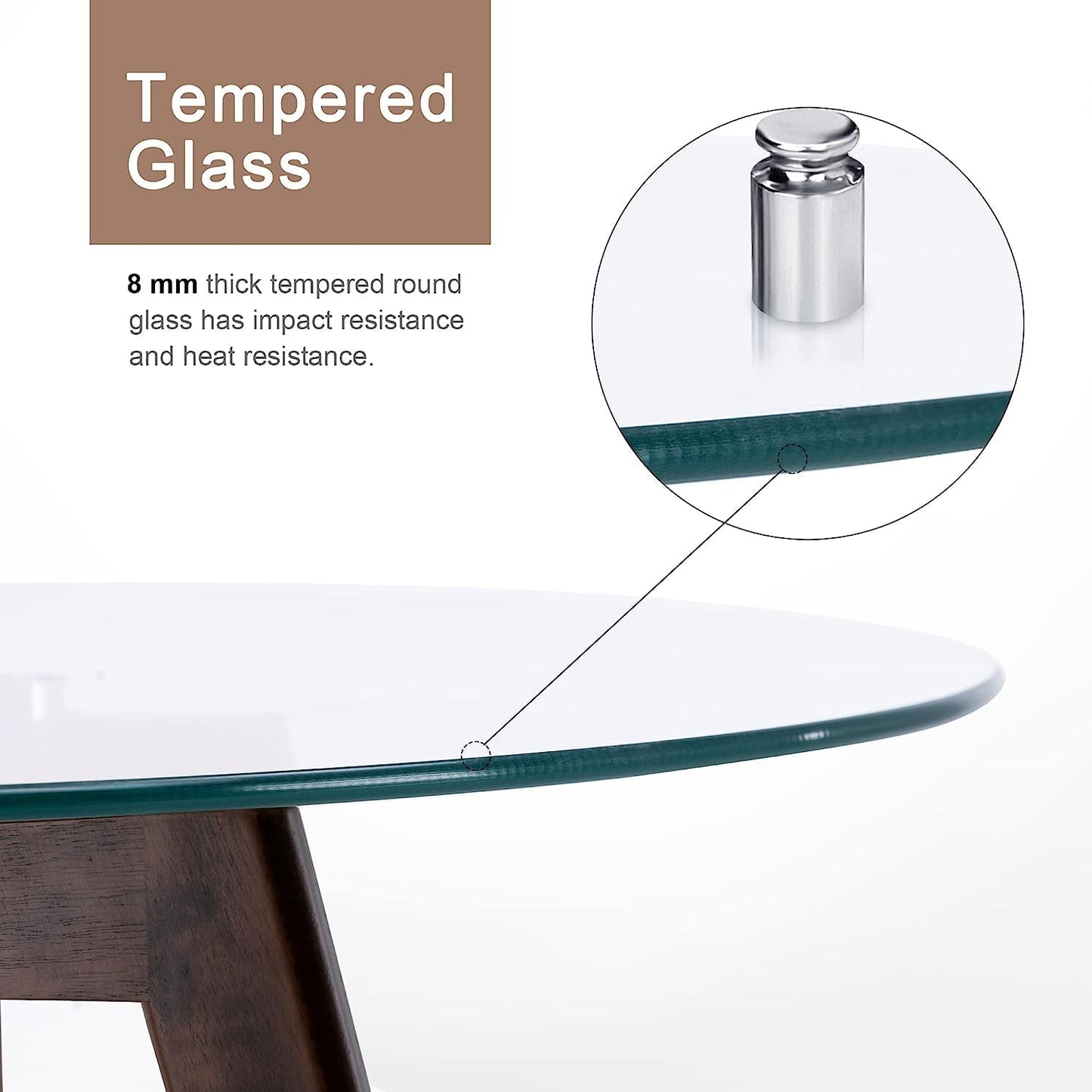 Round Glass Dining Table, Dark Brown, 31.5″-4