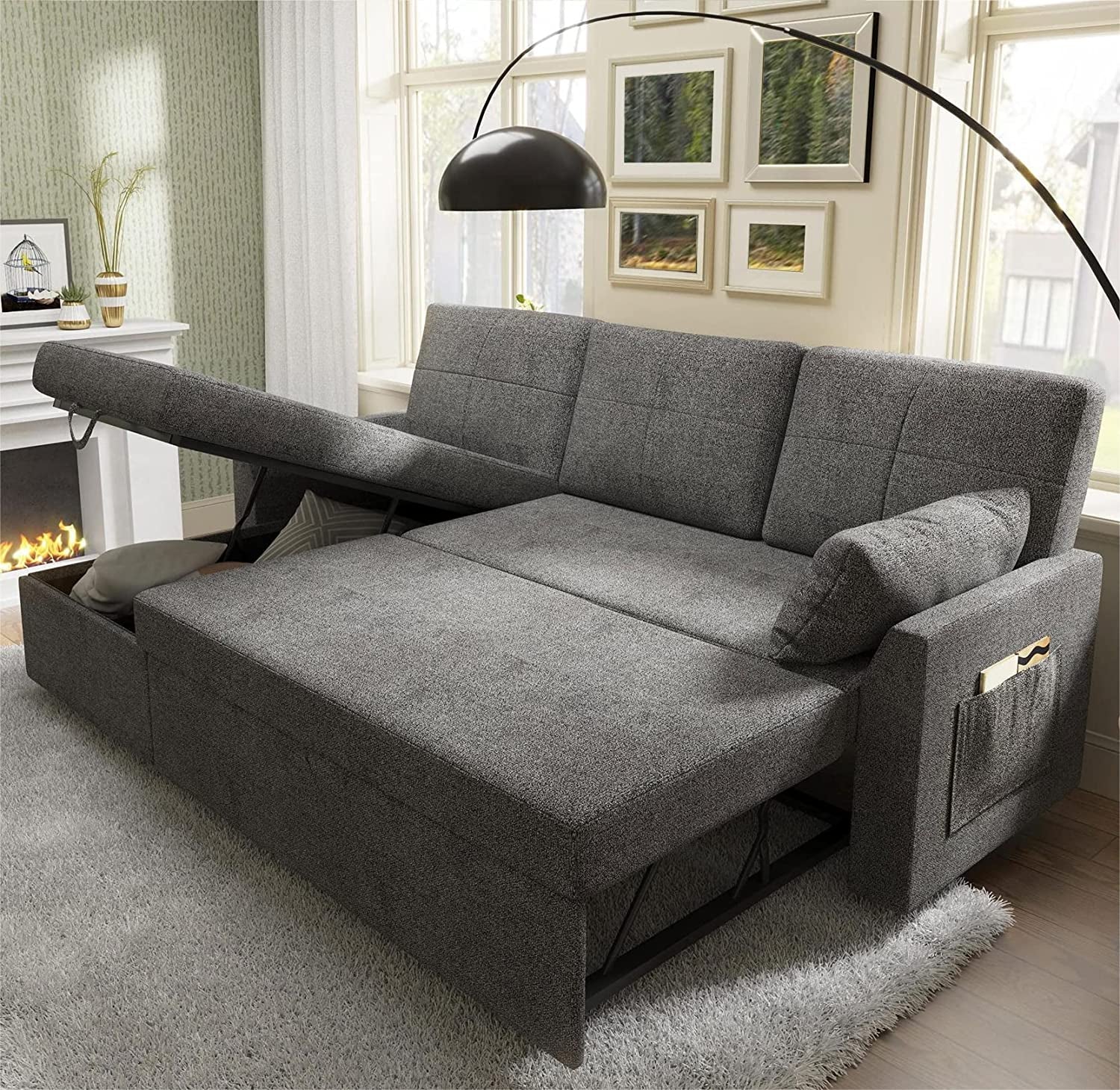 Gray Sectional Sleeper Sofa with Storage Chaise-2