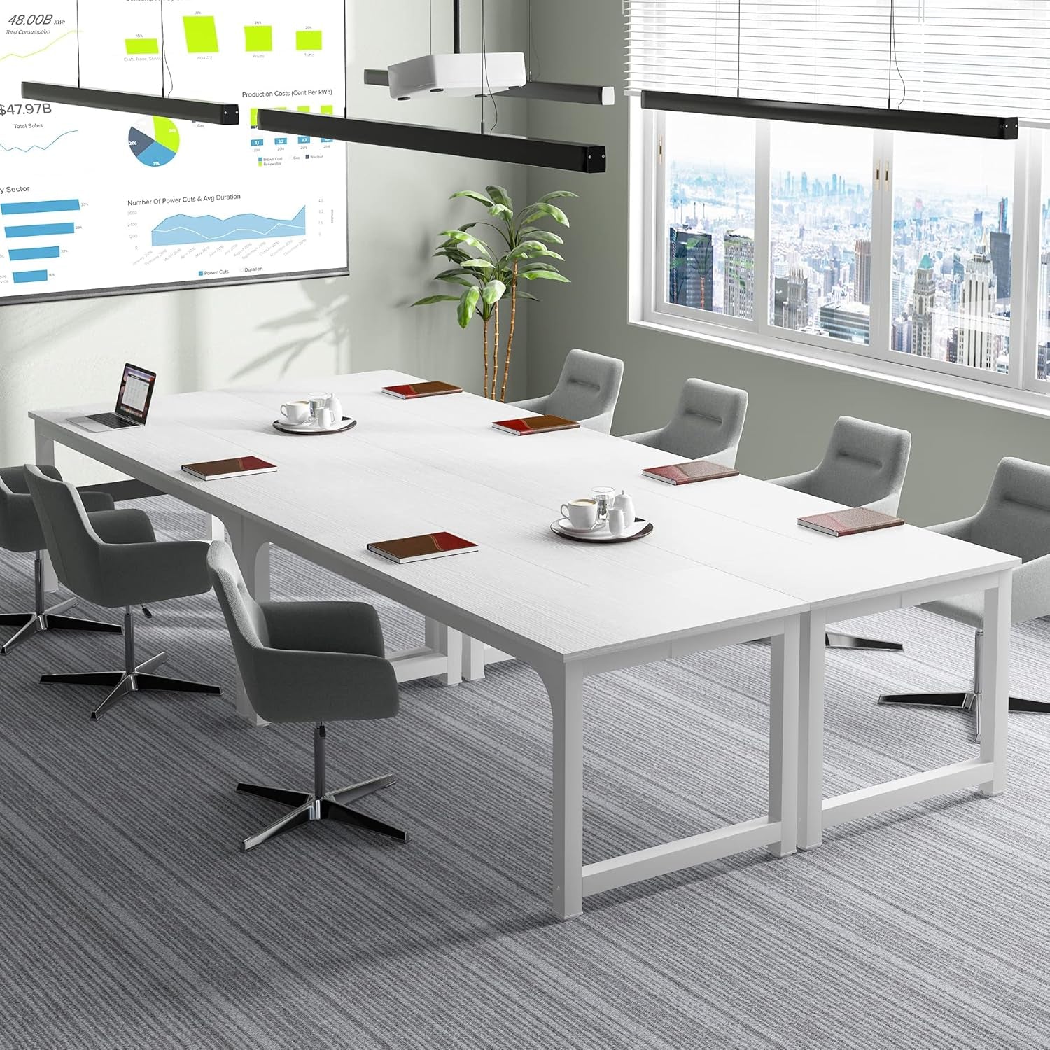70.8”Executive Desk, Large Office Computer Desk with Thicken Frame, Modern Simple Workstation Business Furniture for Home Office, White-4
