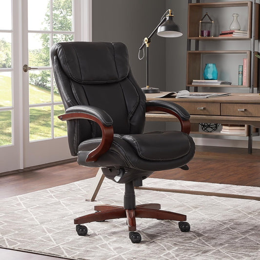 Bellamy Executive Office Chair with Memory Foam Cushions, Solid Wood Arms and Base, Waterfall Seat Edge, Bonded Leather, Black-1
