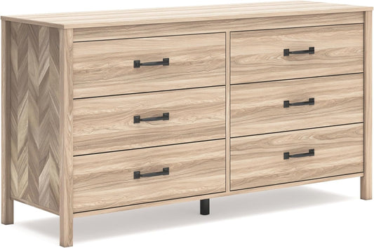 Battelle Mid-Century Modern 6 Drawer Dresser with Chevron Pattern and Safety Stop for Bedroom, Light Brown-0