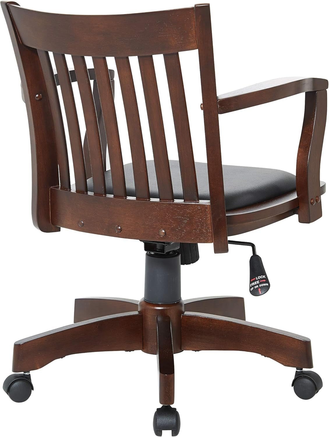 OSP Home Furnishings Deluxe Wood Banker'S Desk Chair with Padded Seat, Adjustable Height and Locking Tilt, Espresso Finish and Black Vinyl-4