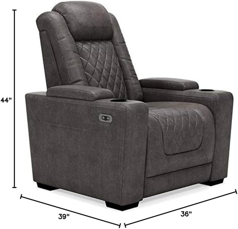 Hyllmont Contemporary Faux Leather Power Recliner with Adjustable Headrest, Dark Brown-2