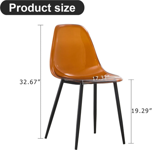 Clear Dining Chairs Set of 4, Modern Kitchen Chairs with Transparent Seat, Dark Brown Acrylic Accent Side Chairs with Plating Metal Legs for Dining Room, Kitchen, Living Room with Black-1