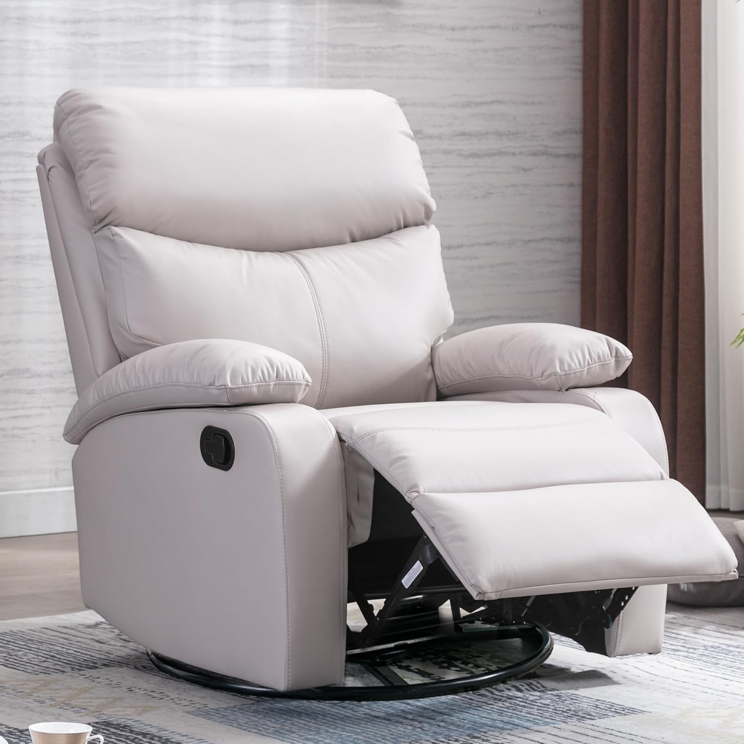 Swivel Rocker Recliner Chair for Adults, Rocking Recliner Chair, Rocker Recliners for Small Spaces, Manual Recliner Lazyboy Single Sofa for Living Room, Nursery, RV, Beige-0