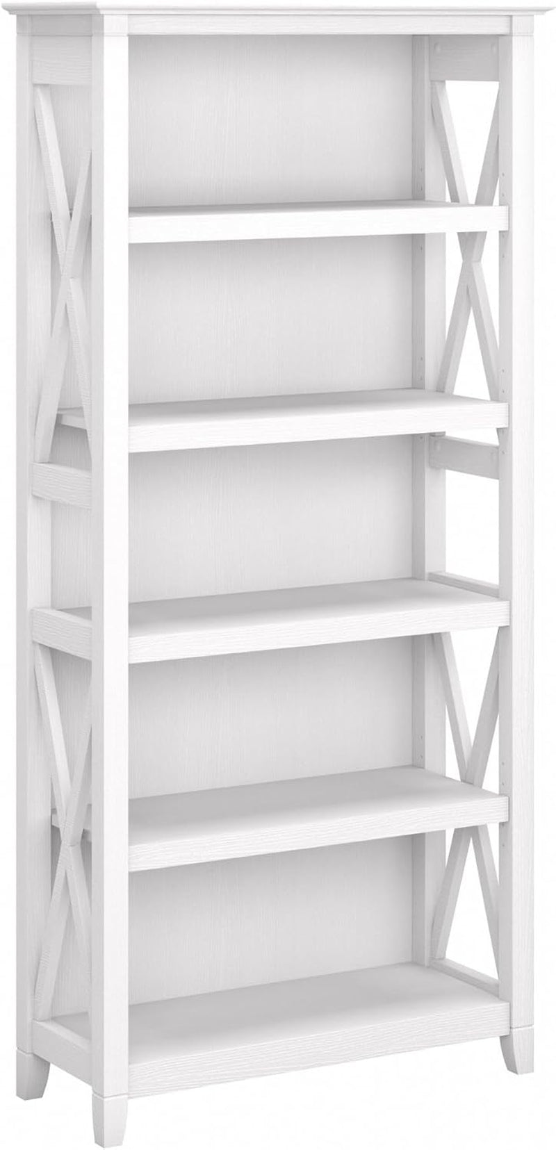 Bush Furniture Tall 5 Shelf Bookcase for Living Room or Home Office, Large Bookshelf, Modern Farmhouse Style, Key West Collection, Pure White Oak-0