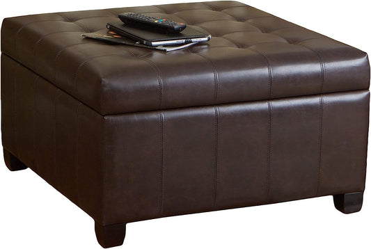 Marbled Brown Leather Ottoman with Storage-1