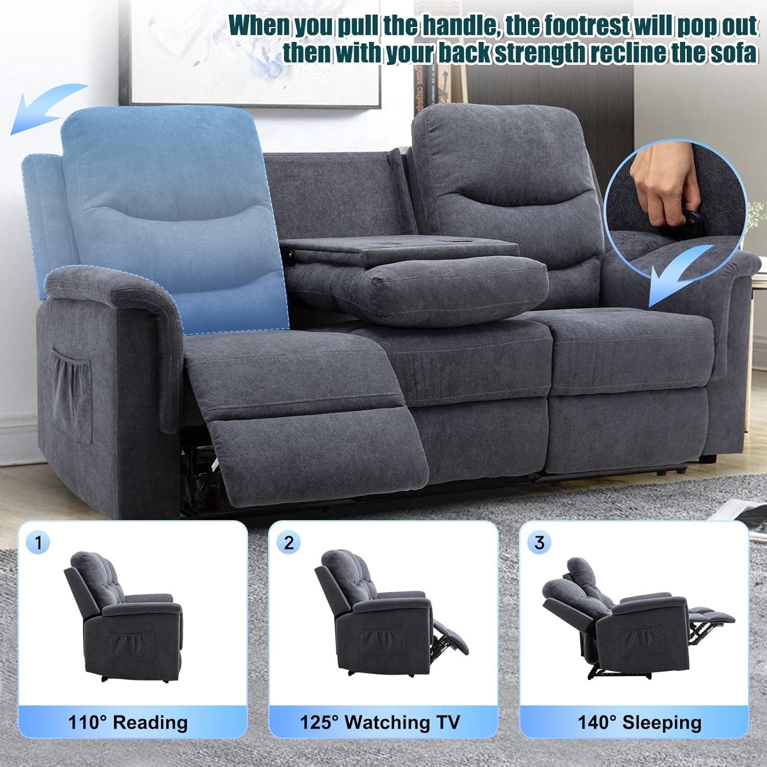 2 Pieces Recliner Sofa Set, Manual Sofa Set for Living Room Furniture Set, Recliner Sofa and Loveseat Sets, Reclining Loveseat with Console & Cup Houlders for Living Room-2