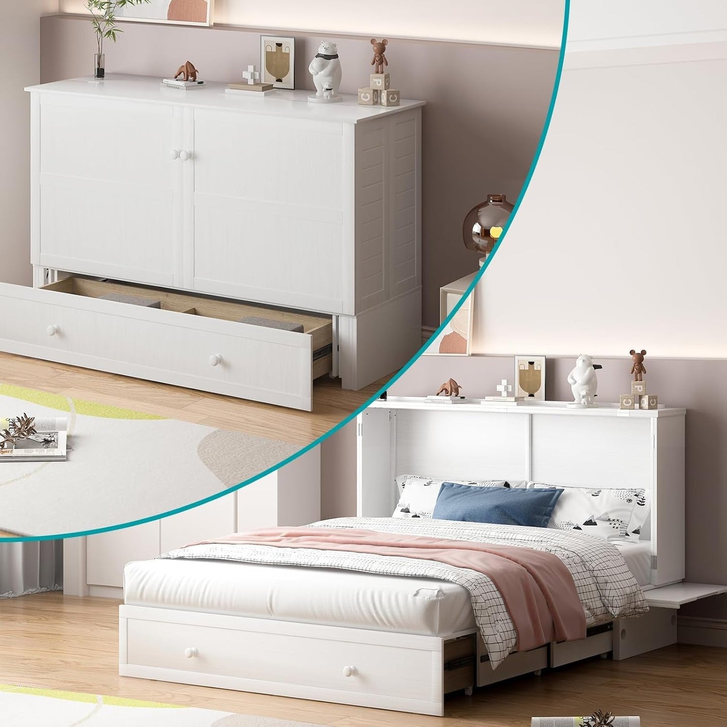 Murphy Bed Queen with USB Charging and Storage Drawers-0