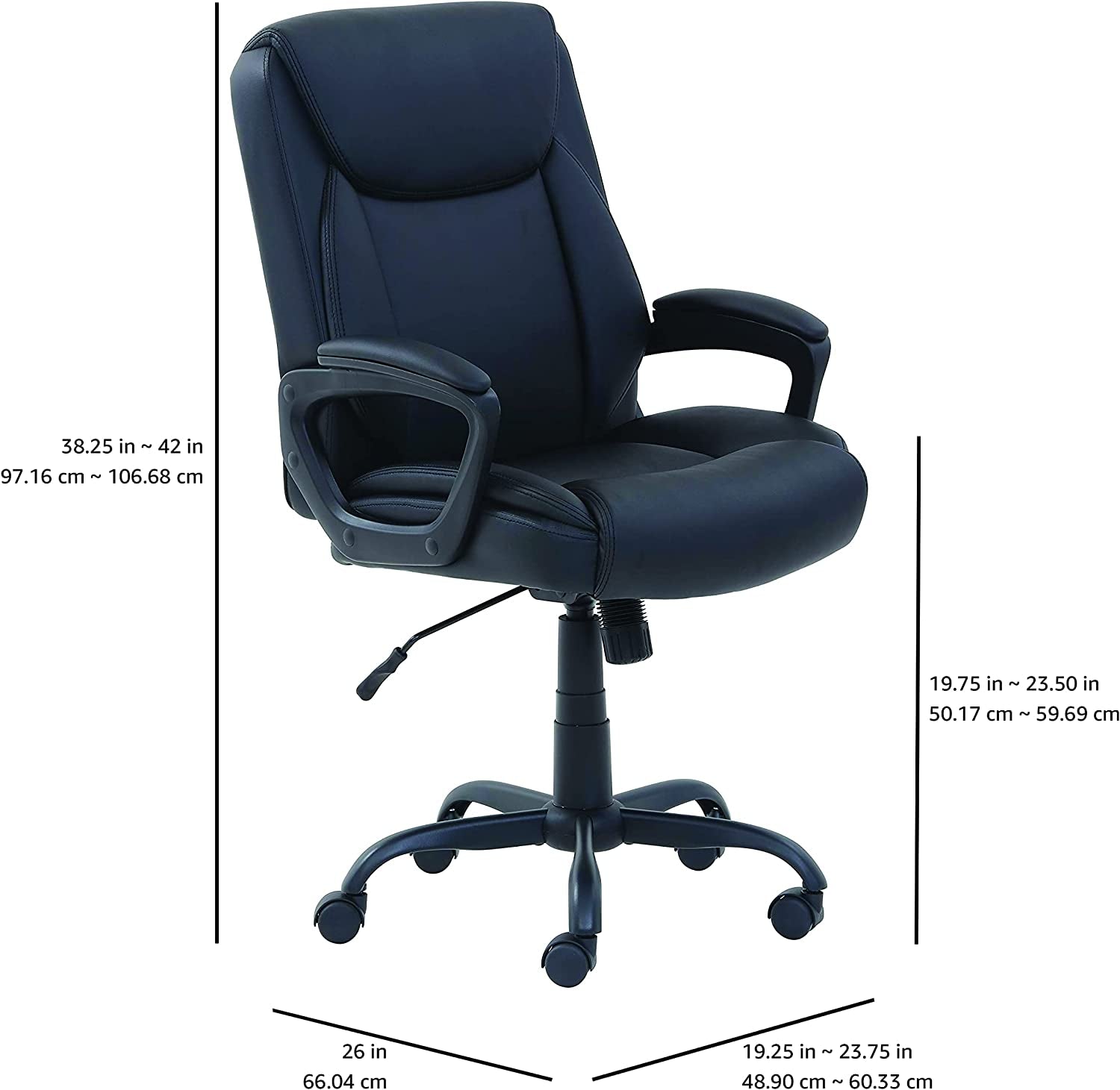 Classic Puresoft PU Padded Mid-Back Height Adjustable Office Computer Desk Chair with Armrest, 26"D X 23.75"W X 42"H, Black-2