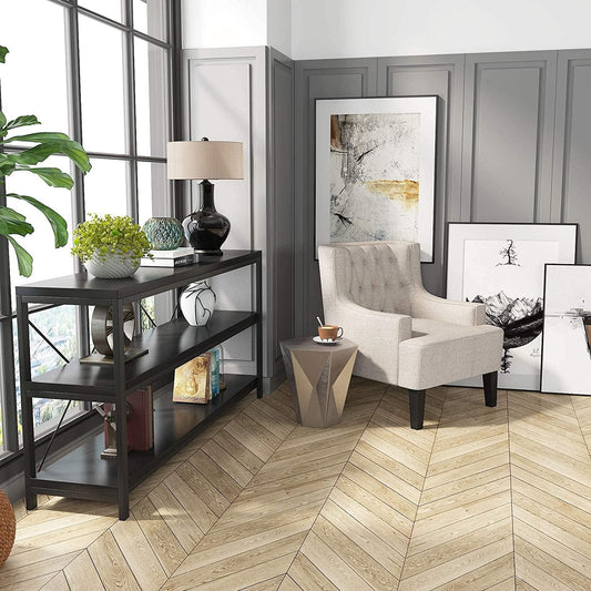 3-Tier Black Sofa Table with Storage Shelves-0