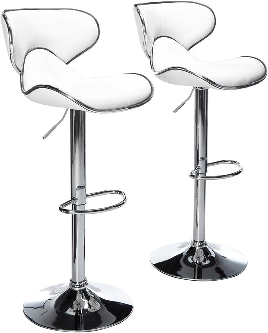 Masaccio Cushioned Leatherette Upholstery Airlift Adjustable Swivel Barstool with Chrome Base, Set of 2, White-0