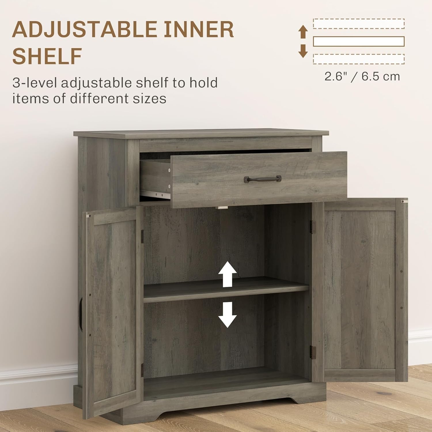 Gray Farmhouse Sideboard Buffet Cabinet with Drawer Shelf-4