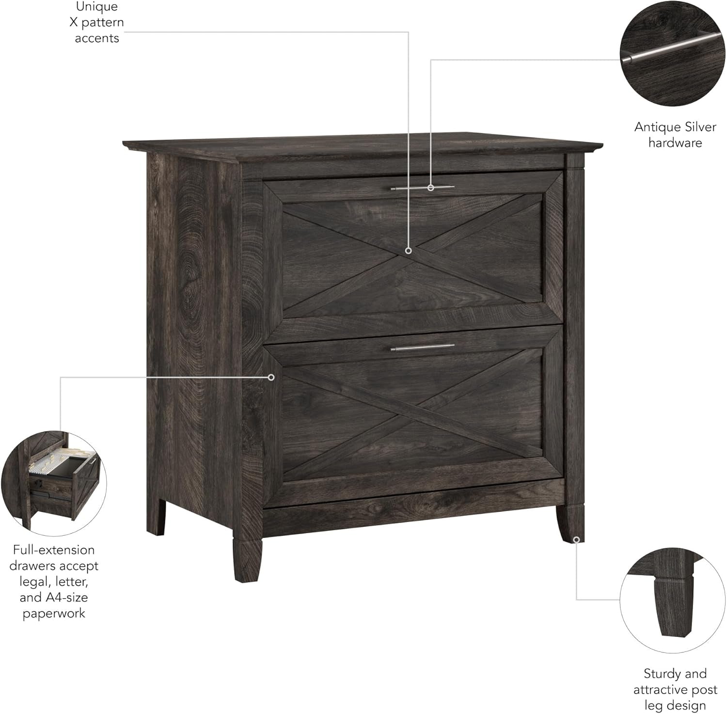 Bush Furniture Key West 2 Drawer Lateral File Cabinet in Dark Gray Hickory | Document Storage for Home Office | Accent Chest with Drawers-4