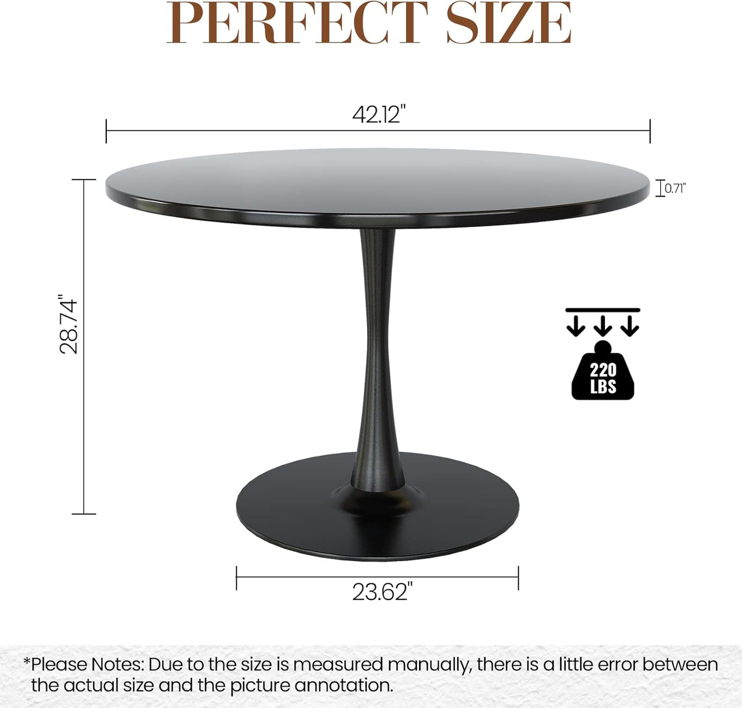 DKLGG Black round Dining Table, 42.1" Tulip Table Kitchen Dining Table 4-6 People with MDF Table Top & Pedestal Base, Mid-Century End Table Leisure Coffee Table Office Living Room Table-1