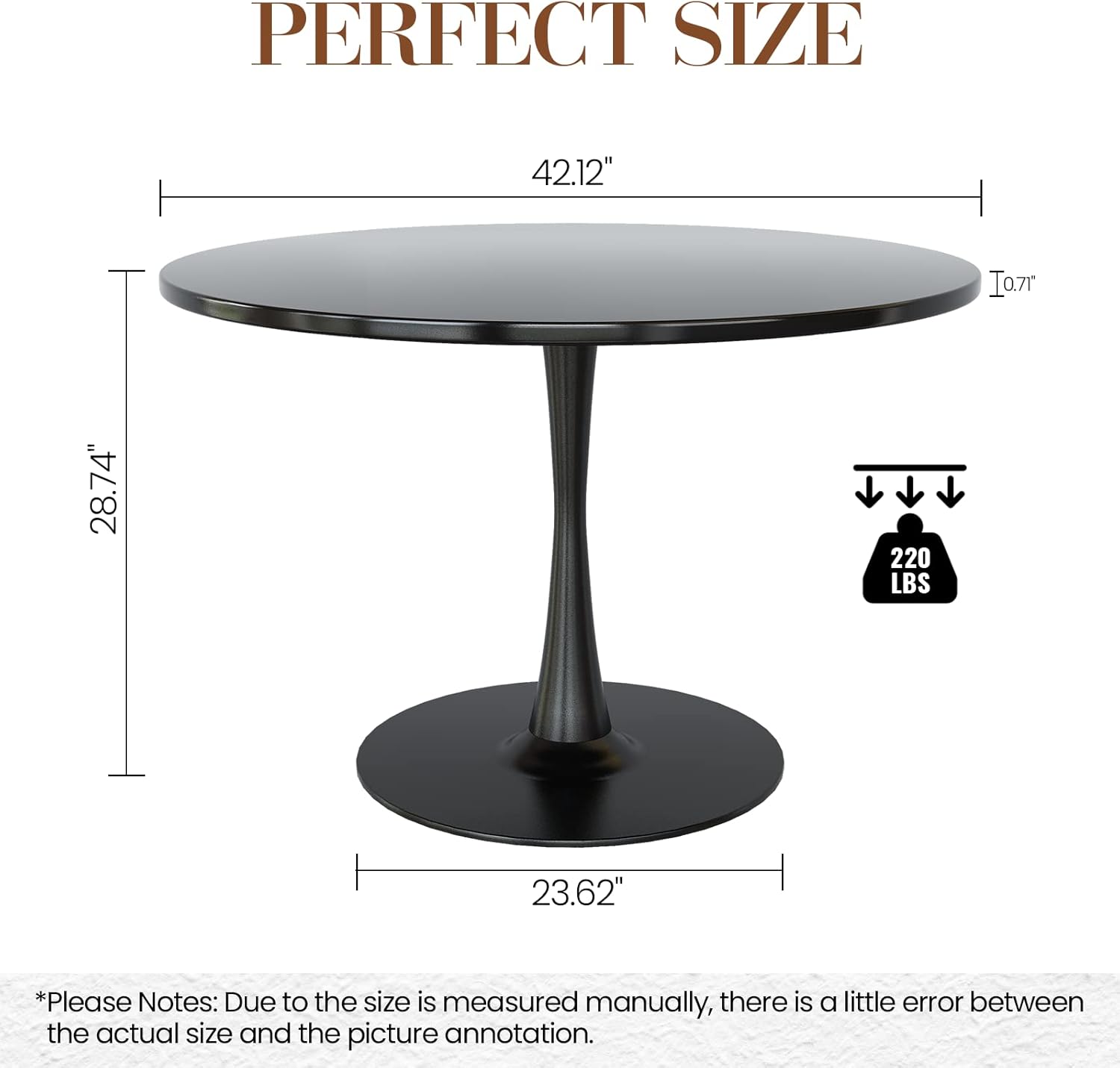 DKLGG Black round Dining Table, 42.1" Tulip Table Kitchen Dining Table 4-6 People with MDF Table Top & Pedestal Base, Mid-Century End Table Leisure Coffee Table Office Living Room Table-1