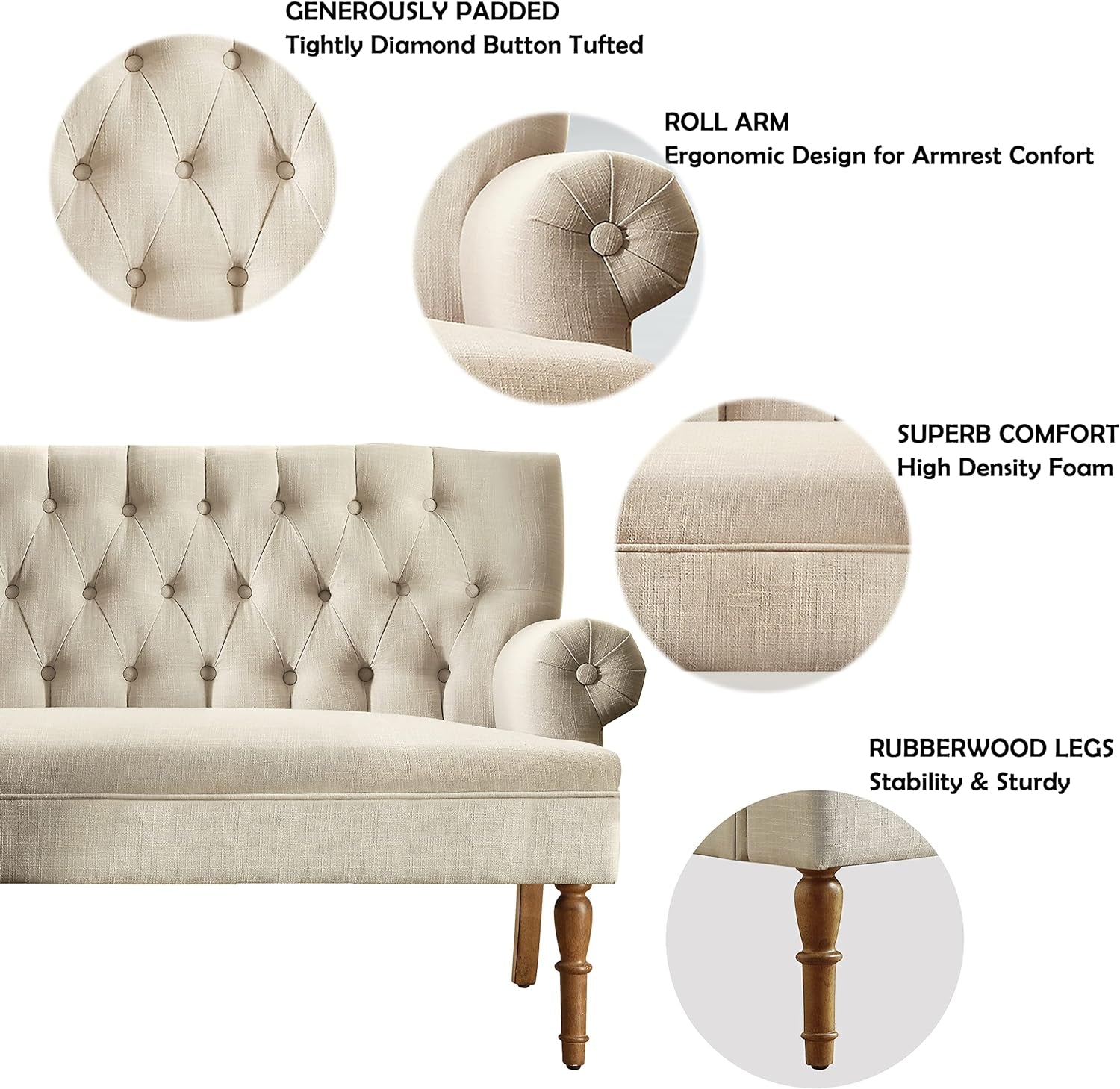 Beige Linen Loveseat Sofa for Living Room-3