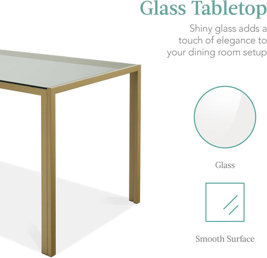 5-Piece Glass Dining Set, Modern Kitchen Table Furniture for Dining Room, Dinette, Compact Space-Saving W/Glass Tabletop, 4 Upholstered PU Chairs, Metal Steel Frame - Ivory/Gold-1