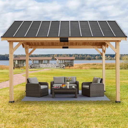 12x15 Spruce Wood Hardtop Gazebo Asphalt Roof-0