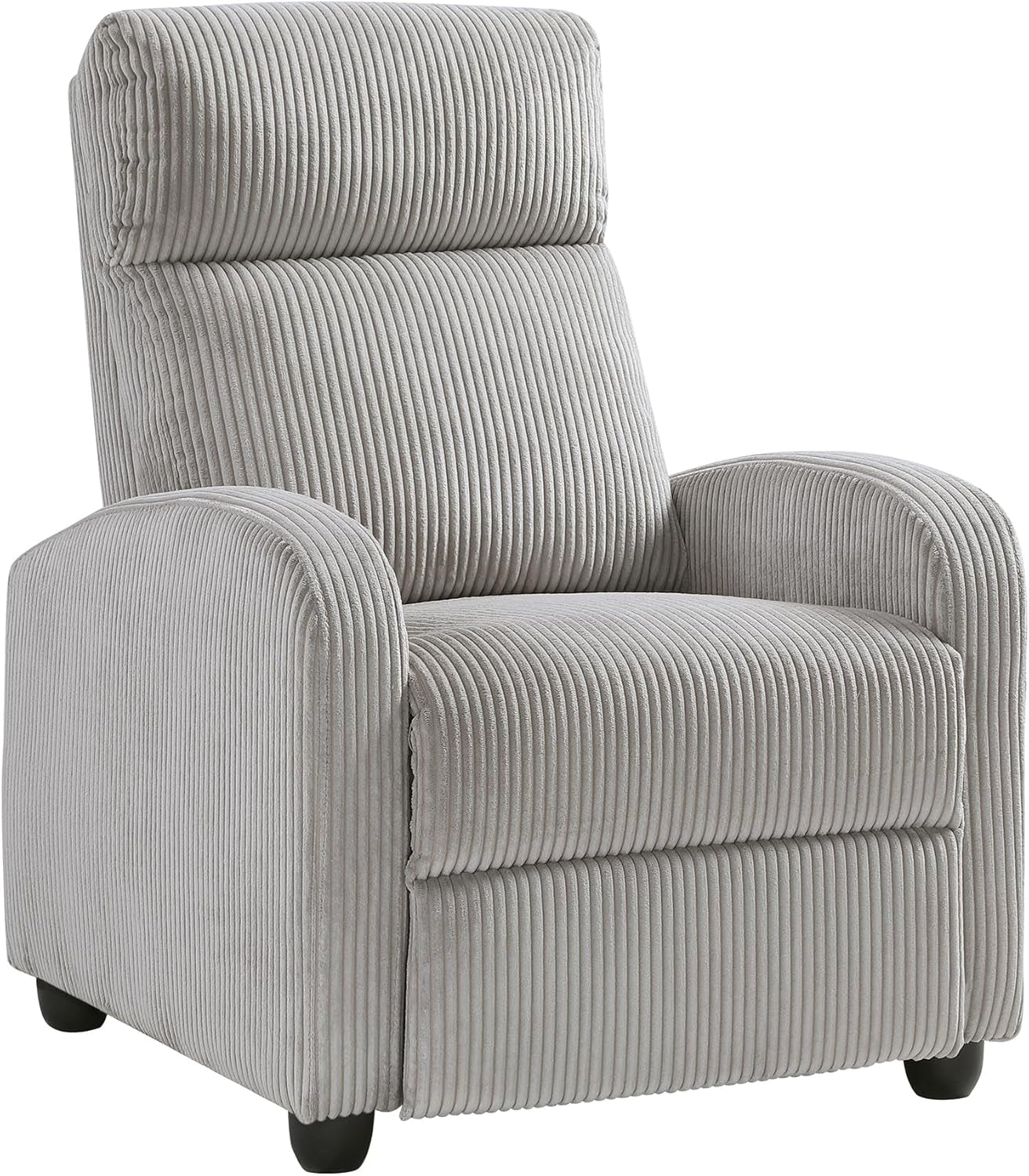 Pushback Recliner Chair Armchair Push Back Recliner, Corduroy Chair with Solid Wood Frame and Metal Seat Base, Single Sofa Accent Chair for Living Room/Office/Apartment, Light Grey-2