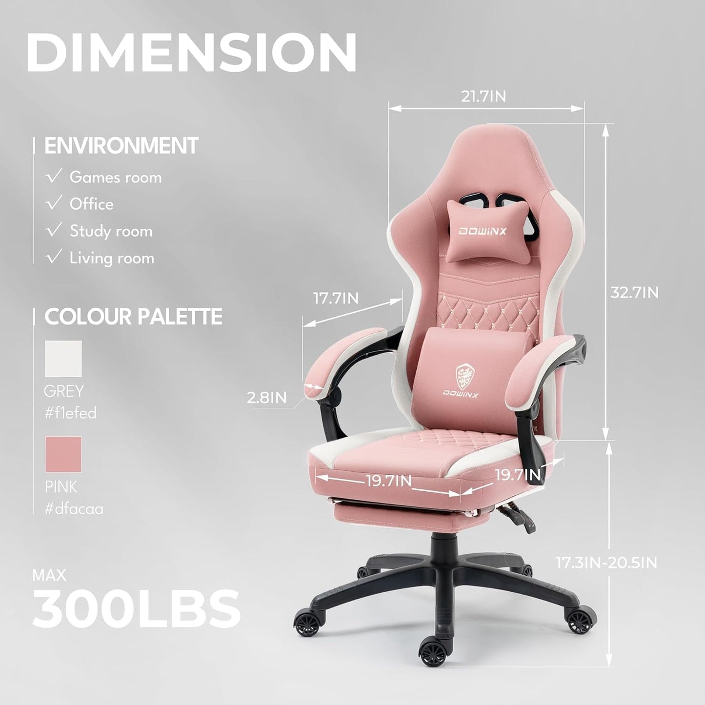Gaming Chair Breathable Fabric Computer Chair with Pocket Spring Cushion, Comfortable Office Chair with Gel Pad and Storage Bag,Massage Game Chair with Footrest,Pink-2