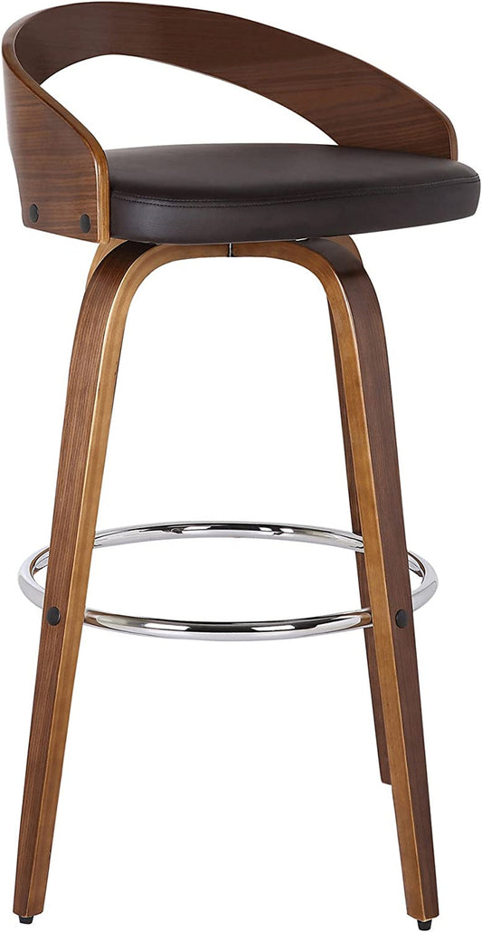 Sonia Barstool with Polyurethane Upholstery, 26″H, Walnut/Brown-0