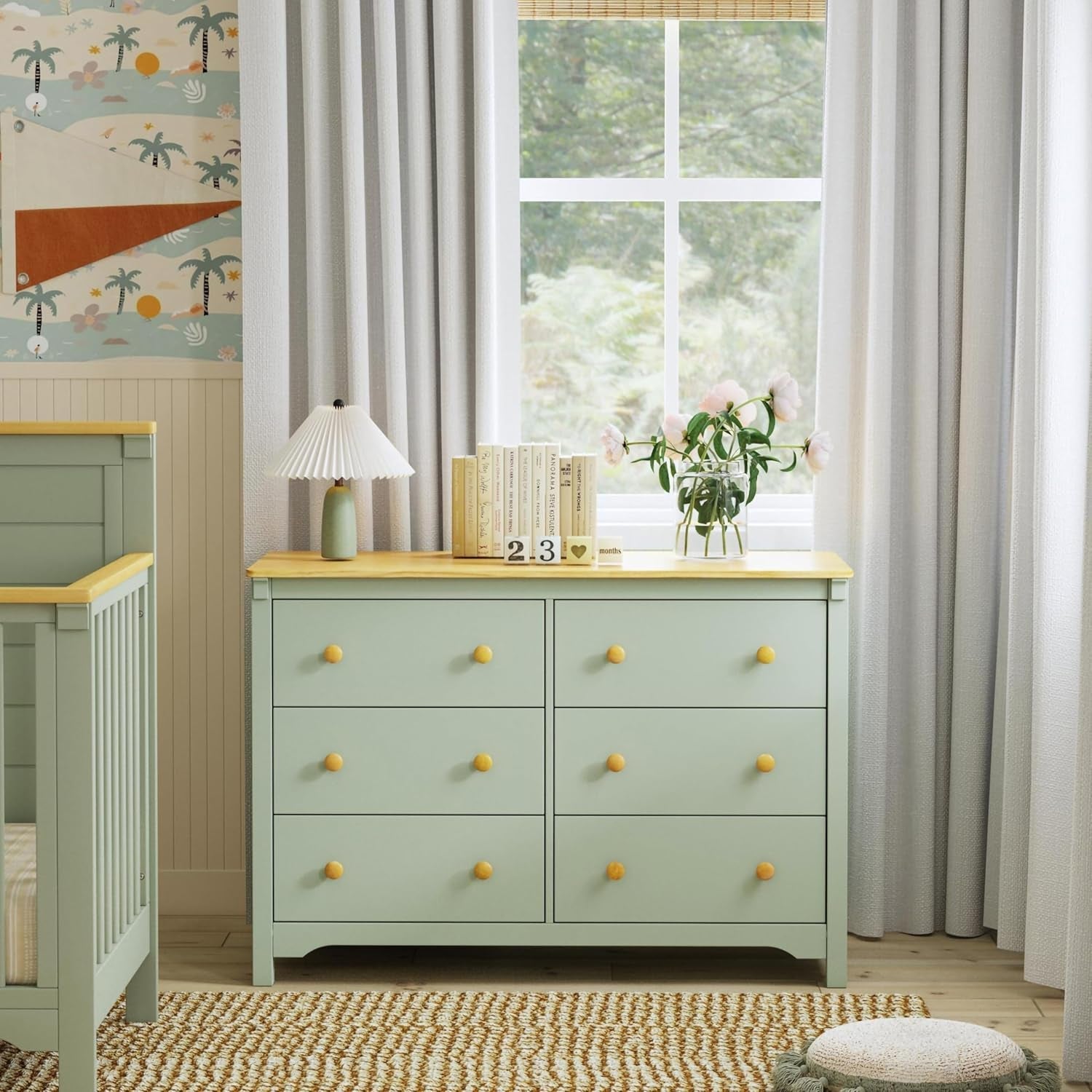 Shea 6-Drawer Dresser in Light Sage and Honey, GREENGUARD Gold Certified-1