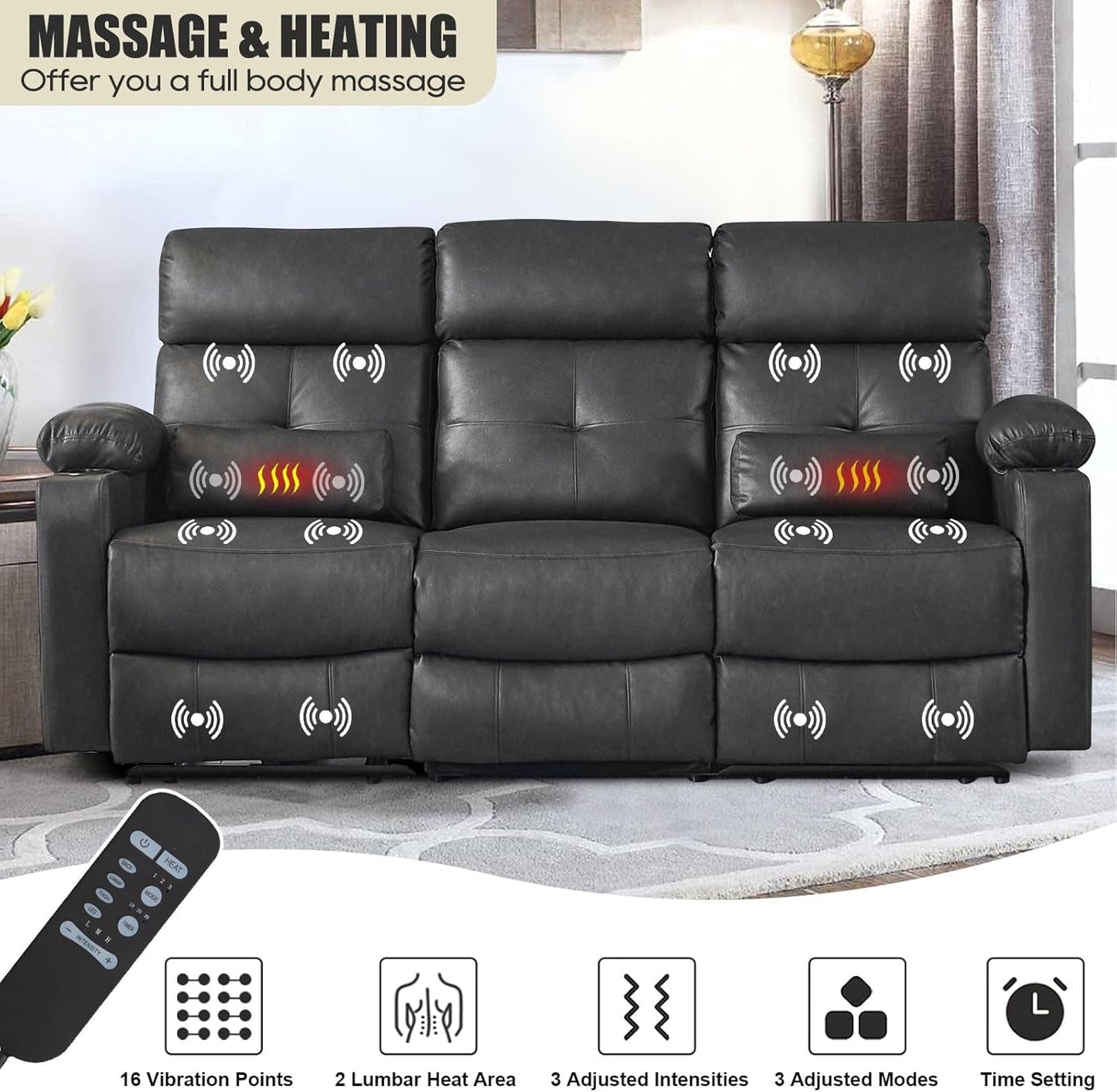 Recliner Sofa Sets for Living Room, 3 Pieces Recliner Furniture Sofa Set, Power Recliner Sofa, Loveseat, Recliner, Power Recliner Sofa Set for Living Room Furniture Set-4