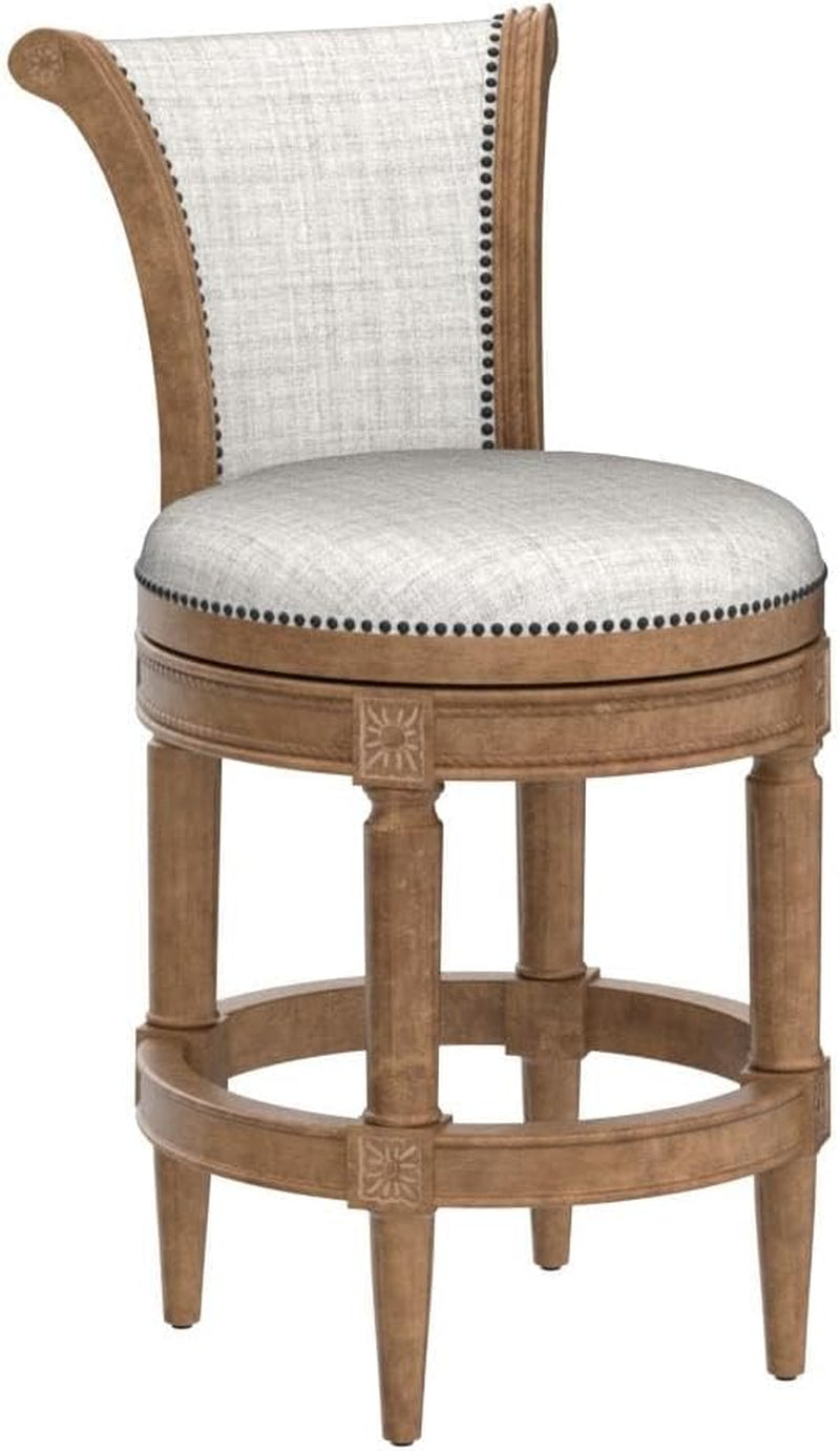 Pullman 31 Inch Tall Bar Height Upholstered Barstool with Back in Weathered Oak Finish with Sand Color Fabric Cushion Seat, Set of 4-4